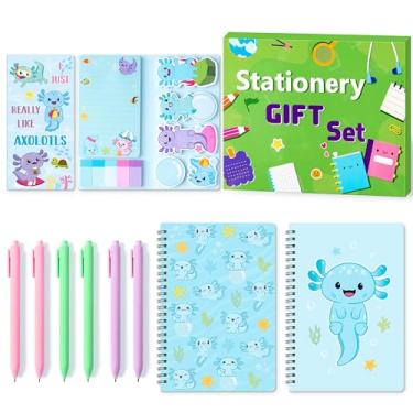Imagem de Xqumoi Axolotl Sticky Note A5 Conjunto de canetas para cadernos - Axolotl autoadesivos blocos de notas espirais canetas esferográficas de gel preto material de escritório escolar presente de