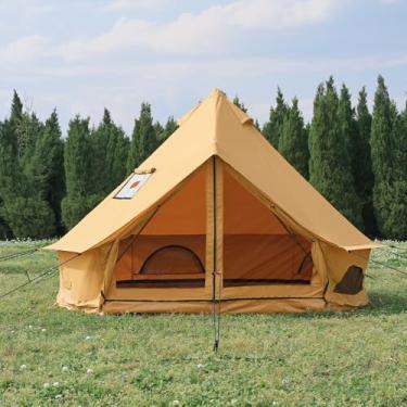 Imagem de WaldZimmer Tenda de sino de lona açafrão de 3 metros com macaco de fogão e piso removível com zíper, barraca de algodão yurt para glamping ao ar livre para família, caminhão, carro, acampamento, caça