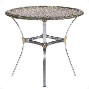 Imagem de Mesa de aluminio polido e tampo tramado em fibra sintética para jardim