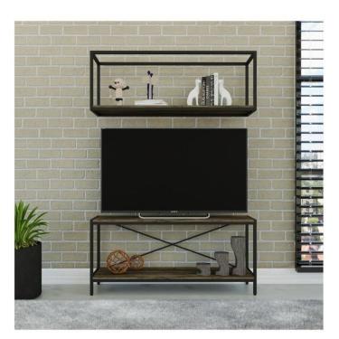 Imagem de Conjunto Rack Para Tv Até 50 Polegadas 1 Nicho Aéreo Estilo Industrial Active Yescasa Carvalho Dark