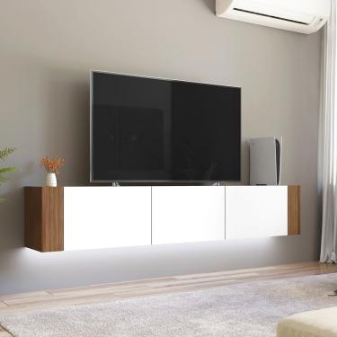 Imagem de Rack Suspenso Para Tv Até 60 Polegadas Com Led Inferior 2,17m Udine Yescasa Cedro/branco