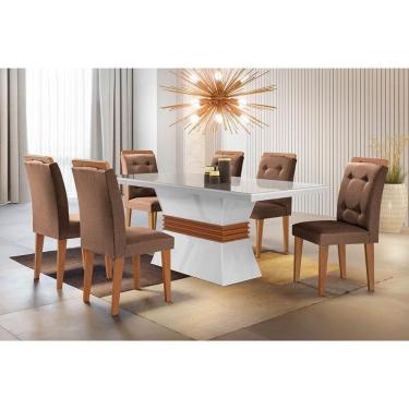 Imagem de Kit Mesa Agata Tampo 120cm Canto Curvo + 4 Cadeiras Imbuia Chocolate