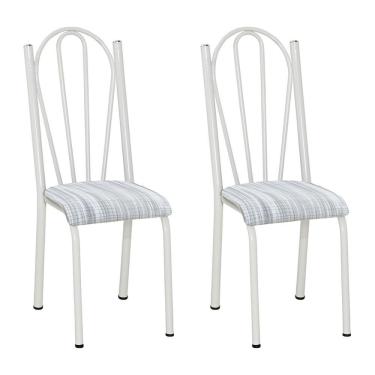 Imagem de Kit 2 Cadeiras De Cozinha Alasca Estampado Linho Pés De Ferro Branco - Pallazio