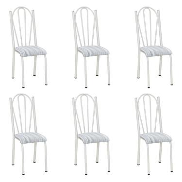 Imagem de Kit 6 Cadeiras De Cozinha Alasca Estampado Linho Pés De Ferro Branco - Pallazio