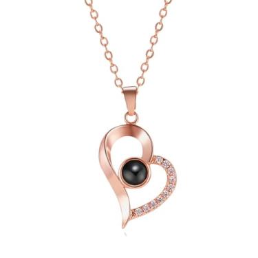 Imagem de Colar De Coração Eu Te Amo Projeção 100 Idiomas Rose Gold