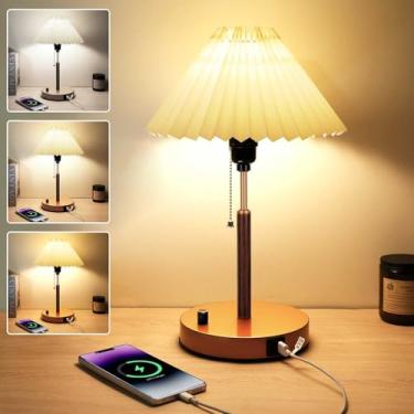Imagem de LAOPAO Abajur De Cabeceira, Luminária Com Regulagem Contínua E Portas Carregamento Usb-C Para Quarto, Mesa Cabeceira Decorativa, Tecido Pequeno, Sala Estar, Mesa, Presente Natal, Lâmpada Incluída (N