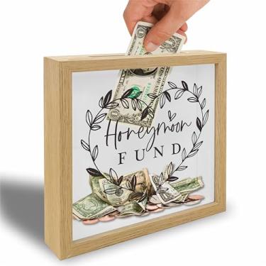 Imagem de DYIRBIIY Moldura De Caixa Sombra 8X8 - Fundo Decorativo Madeira Com Ranhura Para Guardar Dinheiro, Moedas, Vegetação, Cofrinhos, Decoração Exibição, Adultos, Casal, Cofrinho, Impressão, Lua Mel A03