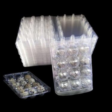 Imagem de Honkenda Caixas De Ovos Codorna Plástico Transparente, 12 Bandejas, Recipientes Para Pequenos, Caixa Armazenamento Empilhável Pvc Com Tampa Articulada, Grades Proteção Faisão E Pombo (Pacote 50)