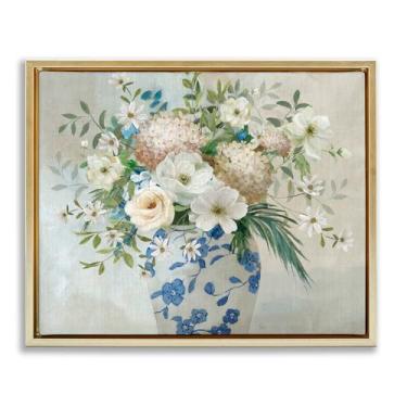 Imagem de Stupell Industries Vaso de flor ornamentado clássico com moldura dourada flutuante, arte de parede, design de Nan, 53 x 43 cm