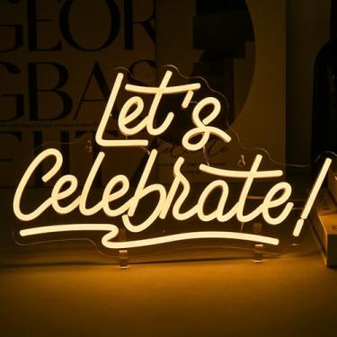 Imagem de ineonlife Letreiro De Neon Let'S Celebrate Da Com Letras Led Em Branco Quente Para Decoração Parede Quarto, Palavras, Letreiros Alimentados Por Usb, Sala Estar, Jantar, Bar, Clube, Hotel, Restaurant