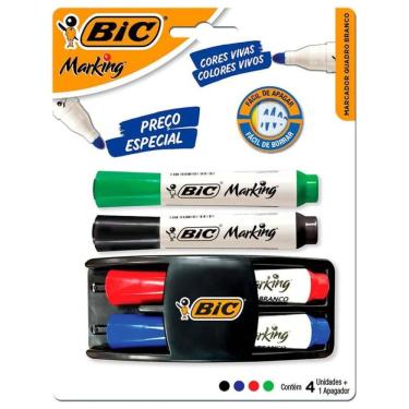Imagem de Caneta Pincel Para Quadro Branco Bic Marking Fashion 04 Cores com Apagador