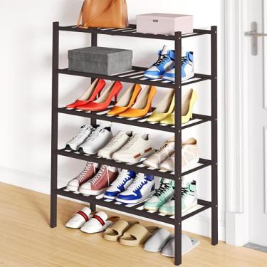 Imagem de Smiry Sapateira, organizador de sapatos de bambu de 5 níveis, prateleira de armazenamento de sapatos de madeira resistente empilhável para armário, entrada de garagem, entrada da porta da frente,