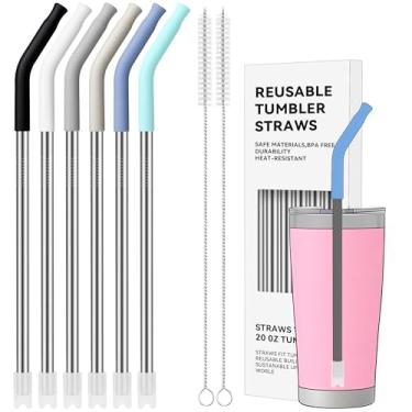 Imagem de Soledea Canudos de metal com ponta de silicone para Stanley e outros copos de 590 ml, canudo de metal reutilizável (cor 1)