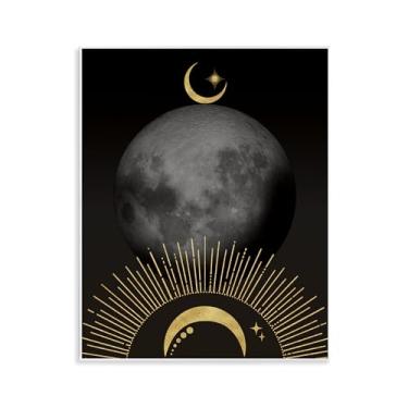 Imagem de Stupell Industries Design artístico de placa de parede de luas lunares centradas por Daniela Santiago, 28 x 35 cm