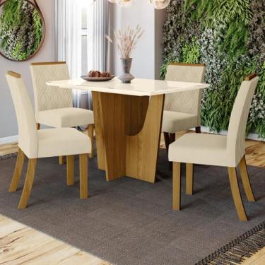 Imagem de Mesa de Jantar 4 Lugares Alabama Nature/Off White/Linho - Pnr Móveis, 
