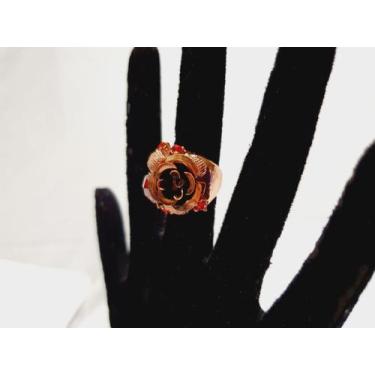 Imagem de anel feminino cobre velho com pedra vermelha e detalhe de flor - gk, 1