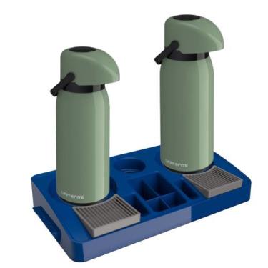 Imagem de Kit 2 Garrafa Térmica Verona 1,8L Verde + 1 Bandeja Servire 2 Preto Un