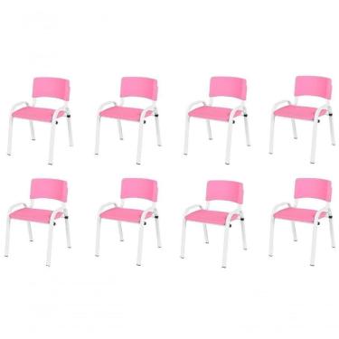 Imagem de Kit 8 Cadeira Iso Infantil Creche, Escola Base Branco Rosa