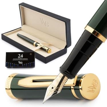 Imagem de Wordsworth & Black Conjunto de caneta-tinteiro, ponta extrafina dourada 18K, inclui 24 cartuchos de tinta, conversor de refil de tinta e caixa de presente, acabamento dourado, caligrafia, [verde