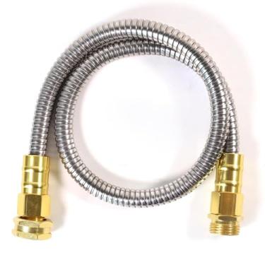 Imagem de Holldoor Mangueira de jardim de metal curta de 0,9 m – Mangueira de água de aço inoxidável 304 com encaixe de latão de 3/10.2 cm, mangueiras de jardim flexíveis, leves, sem torção, resistente para uso