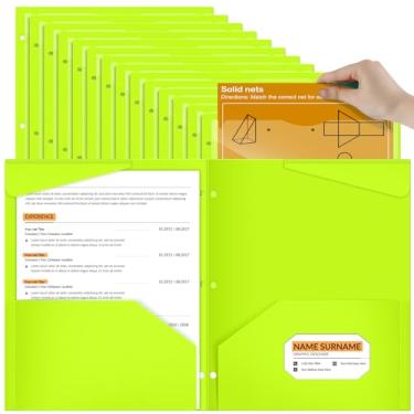 Imagem de Henoyso Pacote com 60, 2 pastas de bolso com bolso frontal transparente, pastas resistentes de plástico perfurado de 3 furos com bolsos para pastas de fichário de 3 anéis para suporte de papel de 28 x