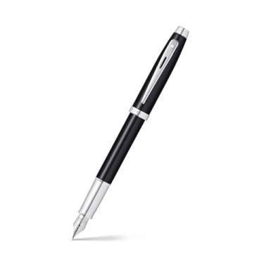 Imagem de Sheaffer 100 canetas-tinteiro de laca preta brilhante com acabamento cromado polido e ponta média