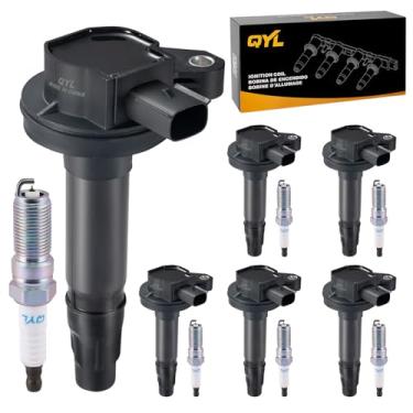 Imagem de Bobina de ignição QYL UF553 e plugue de ignição 5019 LTR5GP substituição para Ford Flex Taurus Edge Lincoln MKS MKT MKZ MKX Mercury Sable 3,5L V6 (conjunto de 6)