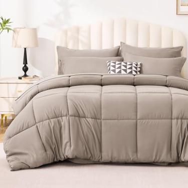 Imagem de Love's cabin Conjunto de edredom king size marrom claro, 7 peças, cama king size em uma bolsa, 1 edredom para todas as estações, 1 lençol de cima, 1 lençol com elástico, 2 fronhas e 2 fronhas