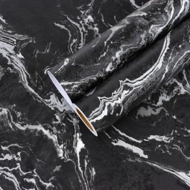 Imagem de CHIHUT Papel de contato de mármore preto de 30,5 x 254 cm, papel de parede de granito prateado para quarto, cozinha, autoadesivo, papel de contato de mármore removível para móveis de bancada