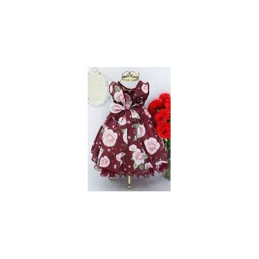 Imagem de Vestido Infantil Festa Luxo Floral Marsala Casamento Daminha E Tiara -