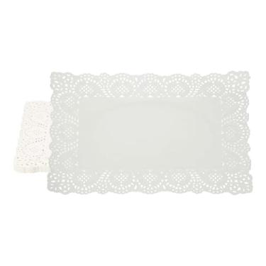 Imagem de YELARXI Doilies de papel, 15,7 polegadas toalhas de renda branca retangulares descartáveis decorativos flores vazadas para sobremesas, comida, artesanato, festas, aniversário, decoração de utensílios