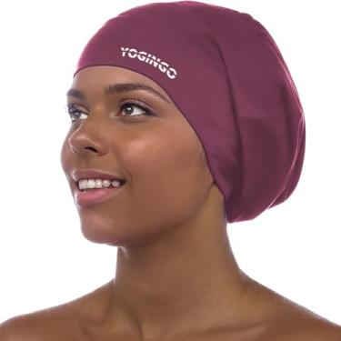 Imagem de Touca de natação extra grande - touca de natação para cabelos longos, dreadlocks, tranças, cachos e afros - touca de natação de silicone para mulheres e homens, mantenha o cabelo seco