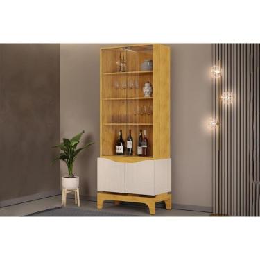 Imagem de Cristaleira Sala Jantar Nice C/ 4 Portas C/2 Vidro 74x181cm Cedro/off White - Dj Móveis