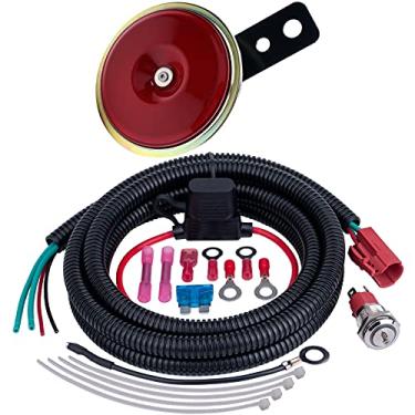 Imagem de Kit universal de buzina UTV com botão interruptor para carrinho de golfe, ATV, Polaris RZR, Ranger, geral, lado a lado, Can-Am, carro de clube (kit de buzina de disco vermelho)