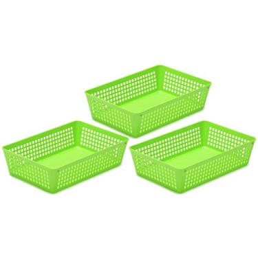 Imagem de Cesta de armazenamento de plástico Ybmhome para gaveta de escritório, prateleira de mesa, gavetas de lixo doméstico, despensa de cozinha ou bancada – Bandejas para escritório casa e sala de aula escolar 32-1182-3-verde (3, verde)