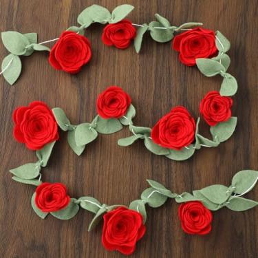 Imagem de FYSUIMU Guirlanda de feltro de flor rosa 3D faixa de pendurar flor vermelha romântica guirlanda de festa floral para aniversário, casamento, bebê, chá de panela, decoração de pano de fundo