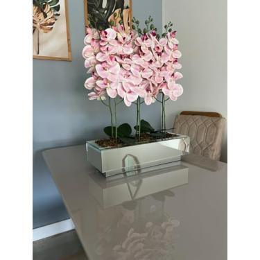 Imagem de Vaso Vidro Grande Centro de Mesa Luxo Espelhado Prata