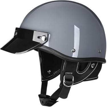 Imagem de Capacete De Motocicleta Meio Capacete Estilo Alemão Vintage Capacete De Rosto Aberto Com Viseira De Sol Dot Ece Aprovado Helicóptero Scooter Acidente Capacetes De Ciclomotor Retrô, E, XL=61~62cm