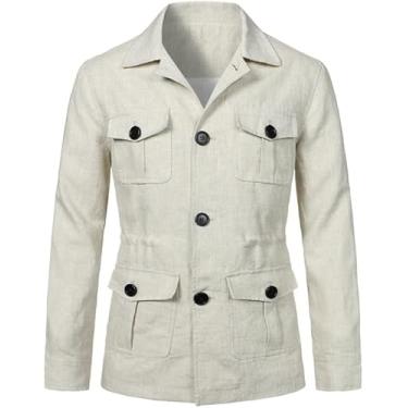 Imagem de Safári De Linho Masculino Leve Casual Safári Blazer Safári De Outono Masculino, 4, XXL