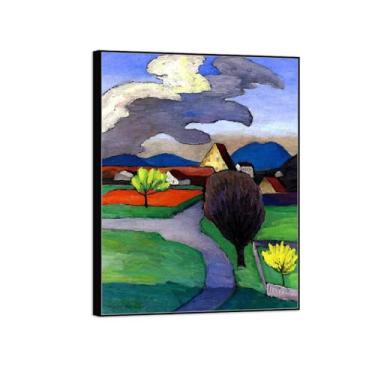 Imagem de Quadro preto - tela arte de parede pinturas famosas para sala de estar quarto - nuvem sobre aldeia - decoração de casa moderna 50 x 65 cm 20 x 26 pol