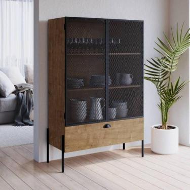 Imagem de Cristaleira Metalic Estilo Industrial 93cm 02 Portas 01 Gaveta Móvel n
