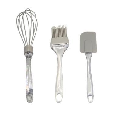 Imagem de Conjunto de Utensílios de Silicone 3 Peças, Fuê, Espátula e Pincel, Cinza, Resistente ao Calor até 230°C