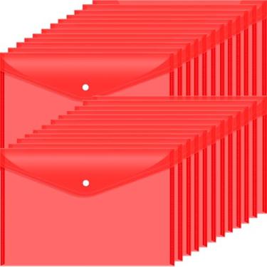 Imagem de Envelopes de arquivo de plástico com fecho de botão de pressão, pastas de documentos transparentes para arquivos de letras A4, pastas de poliéster, para material escolar e de escritório (vermelho)