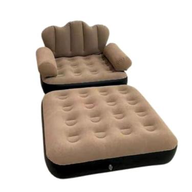 Imagem de Poltrona e Sofá Cama Inflável 2 em 1, Reclinável com Apoio de Braços, Cinza e Preto