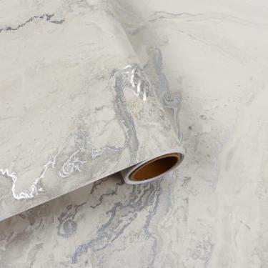 Imagem de VaryFloral Papel de contato de mármore cinza, prata, bege, papel de parede de mármore para cozinha, banheiro, autoadesivo, à prova d'água, papel de contato de granito para bancadas, prateleira 30 x