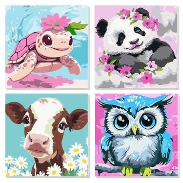 Imagem de MVVMTOP Kit de pintura por números para adultos iniciantes com moldura de madeira, tartaruga, panda, vaca, coruja acrílica em tela, kits de pintura a óleo, para decoração de parede de casa, artesanato