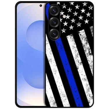 Imagem de SM CASES Capa para Samsung Galaxy S25 Plus - fina linha azul grunge bandeira da polícia dos EUA design impresso 2D capa de proteção de borracha TPU à prova de choque para Samsung Galaxy S25+