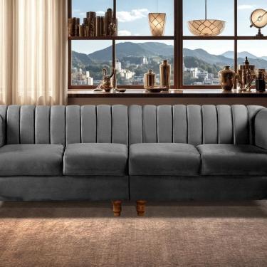 Imagem de Sofá 4 Lugares Decoração Retrô Clássico Realeza Chesterfield Cinza