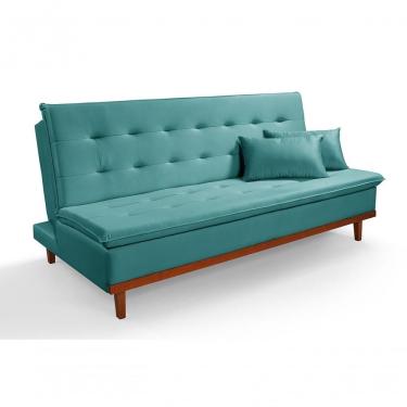 Imagem de Sofá Cama Reclinável Santorini Veludo Confortável Base De Madeira Azul Turquesa 169