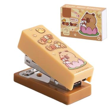Imagem de Bonito grampeador de mesa capivara com grampos, mini grampeador de escritório, grampeadores de desenho animado para crianças pequenas para mesa, grampeadores portáteis para material escolar de